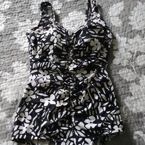 Black & White One Piece Bathing Suit, Measurements in Picture, S-M, Tags Cut Out